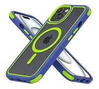 MobNano Magnética Funda iPhone 15 [Compatible con MagSafe] [10FT Protección] Antigolpes Transparente Capa Silicona Bumper Carcasa para iPhone 15 Case Protectora Funda - Azul/Amarillo-Verde
