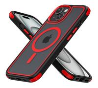 MobNano Magnética Funda iPhone 15 [Compatible con MagSafe] [10FT Protección] Antigolpes Transparente Capa Silicona Bumper Carcasa para iPhone 15 Case Protectora Funda - Negro/Rojo