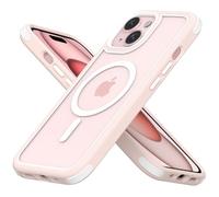 MobNano Magnética Funda iPhone 15 [Compatible con MagSafe] [10FT Protección] Antigolpes Transparente Capa Silicona Bumper Carcasa para iPhone 15 Case Protectora Funda - Rosa/Blanco