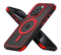 MobNano Magnética Funda iPhone 15 Pro [Compatible con MagSafe] [10FT Protección] Antigolpes Transparente Capa Silicona Bumper Carcasa para iPhone 15pro Case Protectora Funda - Negro/Rojo