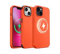 MobNano Magnética Silicona Funda iPhone 15 Case [Compatible con Magsafe][2-Sets Bumpers] Carcasa para iPhone 15 Completa Protectora Antigolpes Antiarañazos Capa - Naranja Neón