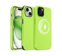 MobNano Magnética Silicona Funda iPhone 15 Case [Compatible con Magsafe][2-Sets Bumpers] Carcasa para iPhone 15 Completa Protectora Antigolpes Antiarañazos Capa - Verde Neón