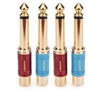MOBOREST Adaptador de audio RCA a conector de 1/4 Jack de pintura de cobre puro, amplificador de auriculares 6.35 TS mono enchufe macho a RCA hembra, conector acoplador (2 rojo+2 azules)
