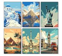 mobumeia 6 Piezas Pintura Por Numeros Adultos, Cuadros Para Pintar por Numeros, DIY Paisajes Paint by Numbers Kits, Adecuado para Como Regalo, Decoración del Hogar- Sin Marco (25 x 35 cm)