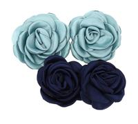 MOBUTOFU 2 Pares de Adornos para Zapatos de Tela Diy, Flores de Té de 6 Cm Bordes Quemados, Colores Azul Oscuro y Verde Azul Nilo, Accesorios Decorativos Ideales para Fiesta y Uso Diario