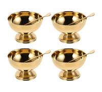 MOBUTOFU 4 Piezas Cuencos de Acero Inoxidable para Helado de 130ml con Base Elevada y Tenedor, Ideales para Fiesta Verano y Cenas Familiares con Diseño Resistente y Cómodo Agarre