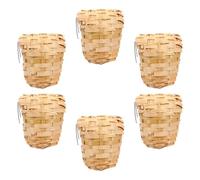 MOBUTOFU 6 Nidos de Pájaros de Bambú Hechos a Mano con Ganchos, Refugio Cálido y Resistente para Pájaros, Estilo Rústico para Colgar en Ramas o Porche