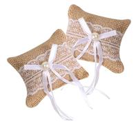 MOBUTOFU Almohada para Anillos de Boda de Yute 2 Piezas Encaje Decorativo Color Beige, Cojines para Portadores de Anillos, Accesorio para Ceremonias y Fiestas Nupciales
