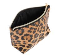 MOBUTOFU Bolsa de Maquillaje Cremallera, Neceser de Mujer de Gran Capacidad, Patrón Leopardo Rojo y Marrón, Bolso Multifuncional para Viaje y Almacenamiento de Cosméticos