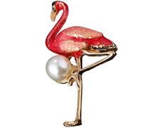 MOBUTOFU Broche de Esmalte Pecho Broche de Perla Pecho Flamenco Creativo de Aleación Rojo para Mujer y Niña, Uso Diario y Obsequio de Cumpleaños
