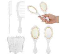 MOBUTOFU Cepillos Cabello y Portacepillos de Plástico Blanco con Peine Desenredante Juego de 5 para Mesa de Tocador y Dormitorio