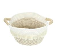 MOBUTOFU Cesta de Cuerda de Algodón Tejida, Redonda y Decorativa para Hogar | Acabado Beige Textura Trenzada y Borla, Organizador Ligero para Baño, Cosméticos y Toallitas
