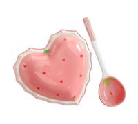 MOBUTOFU Cuenco de Cerámica Rosa en Forma de Corazón Diseño de Fresas, Juego Versátil para Decoración del Hogar y Servir Postres, Material Resistente y Creativo