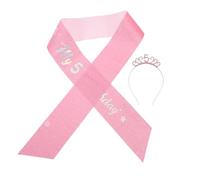 MOBUTOFU Diadema con Purpurina y Faja Rosa para Niña, Set Cumpleaños 5 Años, Accesorios para Fiesta Infantil, Tiara Princesa Cómoda y Ligera para Celebraciones