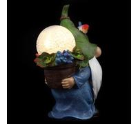 MOBUTOFU Estatua de Jardín en Resina con Luz Solar Led, Figura de Enano con Gorro Verde, Lámpara Decorativa para Césped y Exteriores, Decoración de Jardín al Aire Libre, Resistente