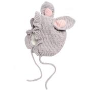 MOBUTOFU Gorro de Punto para Niño Niña Orejas de Conejo y Lazos | Algodón y Lana Tejida, Ajuste Seguro Barbilla, para Invierno y Salidas Otoñales