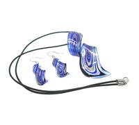 MOBUTOFU Juego de Pendientes y Collar Creativo para Mujer en Vidrio Azul, Elegante Conjunto de Bisutería Adecuado para Cumpleaños y Día Madre