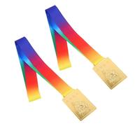 MOBUTOFU Medallas de Premio de Judo de Aleación para Competencias Deportivas, 2 Piezas con Arcoíris, Diseño Rectangular Moderno para Estudiantes y Adultos