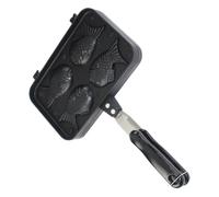 MOBUTOFU Molde para Hornear Pastel con Forma de Pez Negro de Aluminio, Sartén Antiadherente con 4 Rejillas y Mango Largo para Repostería y Cocina de Postres