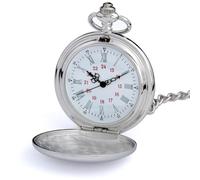 MOBUTOFU Reloj de Bolsillo Retro de Cuarzo Liso Grande en Aleación de Zinc Cadena Plateada, Ligero y Decorativo para Hombre Estilo Vintage Moderno