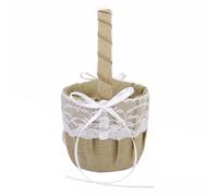 MOBUTOFU Set de 6 Cestas de Flores de Arpillera y Yute Encaje Blanco para Bodas Rústicas Campo, Almohadones para Portador de Anillos y Elegante
