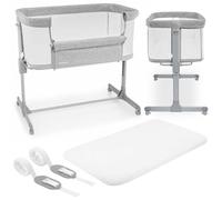 Moby-System Cuna de Entrega Luna 3 en 1 de Color Gris, para niños de hasta 9 kg, Altura Ajustable de 7 Niveles, 4 Ruedas de Transporte, Pared Lateral extraíble
