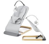 Moby-System Hamaca Bebé LILY 2 en 1 - Hamaquita Mecedora con Cojín Reductor y Arco de Juegos - Reclinable 3 Posiciones, Tejido de Lino Transpirable, hasta 9 kg - Gris