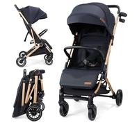 Moby-System LENA GOLD PRO Silla de Paseo Ligera con Función Trolley, Compacta 6-48 Meses, Ruedas EVA con Suspensión, Capota XXL, Plegado con Una Mano, Negro y dorado