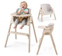 Moby-System LUMO Trona Plegable 3 en 1 para Bebé, Trona Alta y Silla Infantil con Bandeja Extraíble, Diseño Compacto y Estable para Comer, Jugar y Aprender en Casa, Color Beige