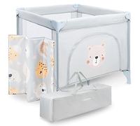 Moby-System Parque Infantil Bebé con Colchón y Bolsa - Juguetes Bebés 6-12 Meses, Alfombra Acolchada Plegable, Ruedas con Freno, 97 x 100 x 77cm, Diseño Osito