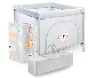 Moby-System Parque Infantil Bebé con Colchón y Bolsa - Juguetes Bebés 6-12 Meses, Alfombra Acolchada Plegable, Ruedas con Freno, 97 x 100 x 77cm, Diseño Osito