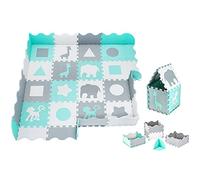 Moby-System Tapete Puzzle para Bebés 150x150cm - Alfombra Puzzle Antideslizante para Gatear y Jugar - Alfombra Bebe Impermeable con Diseños Educativos - Plegable y Lavable