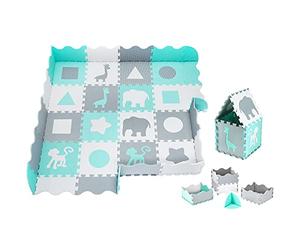 Moby-System Tapete Puzzle para Bebés 150x150cm - Alfombra Puzzle Antideslizante para Gatear y Jugar - Alfombra Bebe Impermeable con Diseños Educativos - Plegable y Lavable