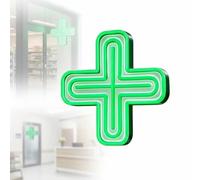MObyat Letrero Led Verde con Forma De Cruz Médica, 30x30 Cm, Lámpara De Interior con Forma De Cruz para Farmacia con 2 Modos: Siempre Encendido O Apagado, para Tienda, Escaparate, Comercio, Negocio,