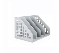 MOBYGKFY 4 Secciones de escritorio estante de archivo de retención libro de papel de documentos de Office Box Bandeja Organizador, gris claro