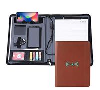 MOBYGKFY A4 PU Carpeta de portafolio de cuero Multifuncional Cargando Padfolio Organizador portátil con calculadora(Blue,White)