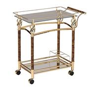 MOBYGKFY Balcón de Restaurante Balcón de Doble Capa Cafetería Camino de Almacenamiento Siring Cart Gold y Vidrio Transparente