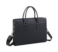 MOBYGKFY Black 15in Briefcases for Men Genuine Leather Computer Business Bag Shoulder