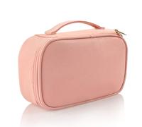 MOBYGKFY Bolsa de Maquillaje de Viaje de Corta Distancia, Caja de Maquillaje Plegable portátil de Doble Capa, Bolsa de Almacenamiento de Viaje de Cuero PU