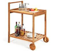 MOBYGKFY Carreto de Coches de Cocina de 2 Niveles Cart de Comedor for Servir al Aire Libre con Ruedas con encimera de Madera Maciza y Estante de Especias