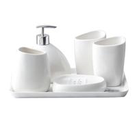 MOBYGKFY Juego de artículos de tocador de cerámica Blanca, dispensador de artículos de tocador for Hotel, Botella de loción, Taza for Enjuague bucal, Soporte for Cepillo de Dientes