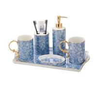 MOBYGKFY Juego de artículos de tocador for baño, cerámica de Cinco Piezas, Porcelana de Hueso, Cepillo de Dientes for baño, Taza for Enjuague bucal Dental