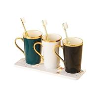 MOBYGKFY Juego de Tazas for Hacer gárgaras, baño en casa, Taza de Lavado de cerámica con rastreo Dorado, Estera de Barro de diatomeas(1-Pack)