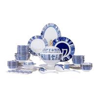MOBYGKFY Juego de vajilla, cuenco y plato de porcelana de hueso, combinación de cuenco, plato y utensilio de porcelana azul y blanca