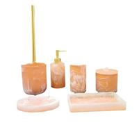 MOBYGKFY Juego Lavado Sanitario, Kit Suministros Baño Inodoro Resina, Taza Enjuague Bucal Seis Piezas Veteada