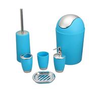 MOBYGKFY Kit de baño Taza de Enjuague bucal Artículos de tocador de Seis Piezas Kit de Cepillo de Dientes(Blue,White)