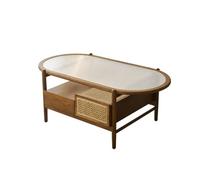 MOBYGKFY Mesita de salón Mesita Ovalada Estructura Familiar con Tapa y Tienda de campaña Madera Gris