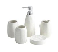 MOBYGKFY Suministros de baño, Taza de Cepillado, Taza de Lavado, Kit de Botella de loción, Juego de Cinco Piezas for baño(Blue,White)
