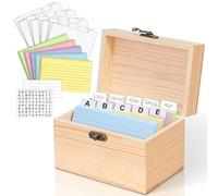 MOBYKE Portatarjetas de índice de 3 x 5 pulgadas, 100 unidades, organizador de tarjetas de índice de alta resistencia, caja de recetas de madera con divisores, soporte para tarjetas flash con 30