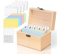 MOBYKE Portatarjetas de índice de 3 x 5 pulgadas, 100 unidades, organizador de tarjetas de índice de alta resistencia, caja de recetas de madera con divisores, soporte para tarjetas flash con 30